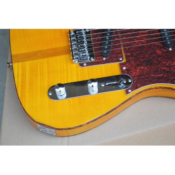 Custom Wholesale Yellow Body Electric Guitar with Red Tortoise Pickguard,Yellow Maple Fretrboard