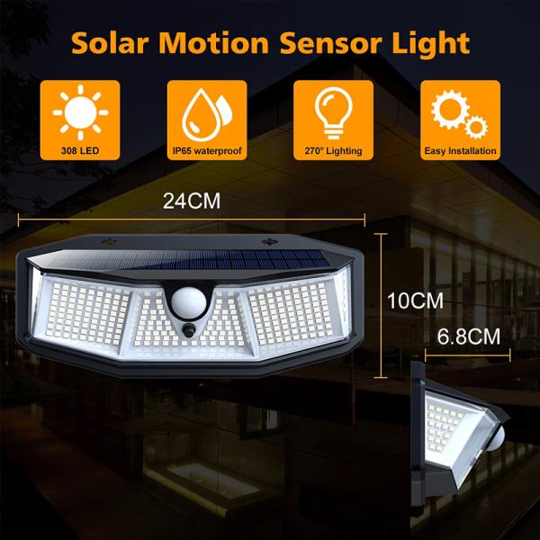 308 LED Solar Light Outdoor Solar Lamp with Motion Sensor Light SunLight 3 Modes Street Lamp LED Spotlight for Garden Decoration