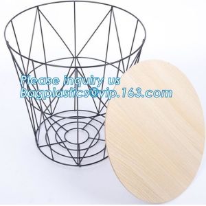 Wooden top metal wire coffee table design, customized design size wire coffee