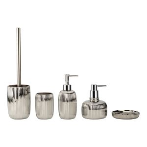 China Chrome Glass Bathroom Accessories Round Shape With Vertical Stripe Soap Dish Holder Hand Wash Dispenser Bath Soap Dispenser on sale