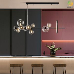 Nordic Modern Light Luxury Long Bubble Chandelier G9 For Restaurant