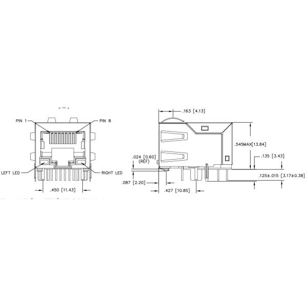 JKM-0200NL 100 Base-T POE 36W Rj45 Female Connector Tab DOWN 1x1 Port With G/Y Led