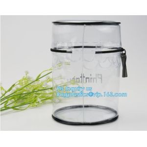 clear cylinder circular promotional storage pvc zipper closure cosmetic bags,