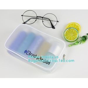 Vinyl transparent pvc bag cosmetic packing, bottom gusset slider k printed pvc