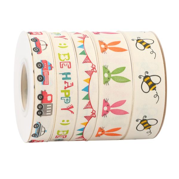 Cartoon Custom Gift Ribbon 1cm-2.5cm Animal Print Ribbon White