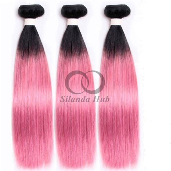 #T1B/Pink Straight Remy Human Hair Bundles Sew In Weave Bundles Brazilian Bundle