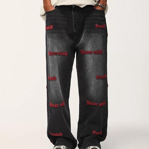 Streetwear Men′s Pant Blank Baggy Denim Distressed Vintage Stacked Flare Jeans Pants