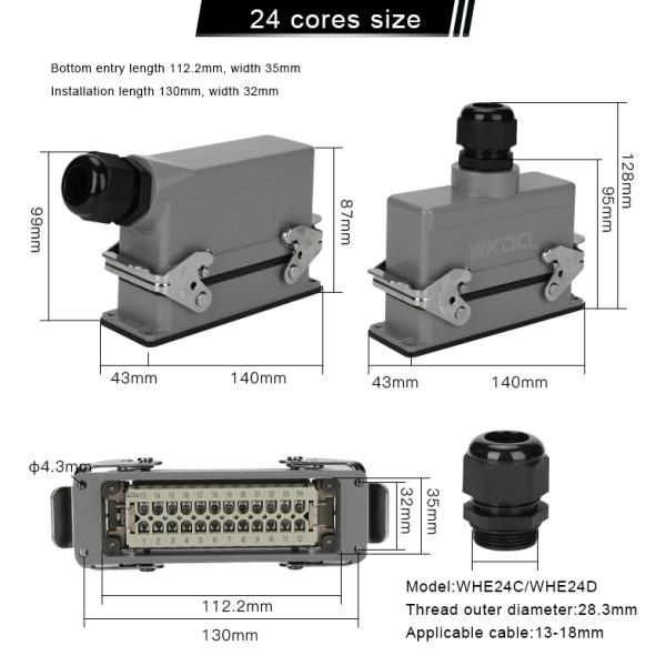 Male Female IP65 Heavy Duty Wire Connectors WHE24C