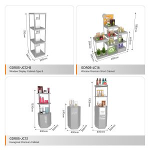 Display Showcase Grey Wooden Showcase Cabinet For Space-Saving Store Design And