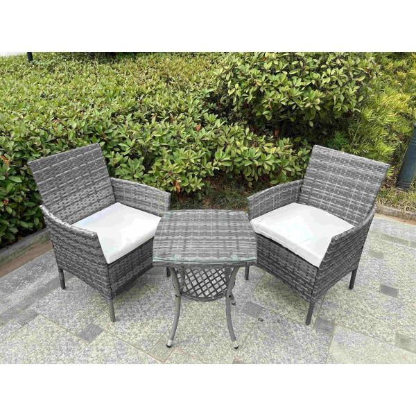 Grey 2 Seater Rattan Table And Chairs Bistro Patio Seating Chair Garden Relaxation Furniture