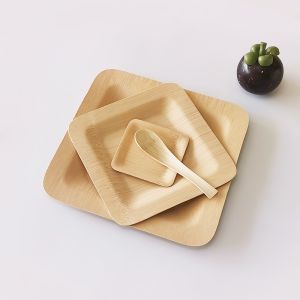 Biodegradable Square Disposable Bamboo Plates 5 inch for Restaurant