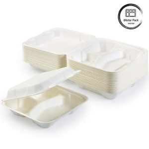 Eco Friendly Biodegradable Sugarcane Bagasse Clamshell Takeaway Food Containers