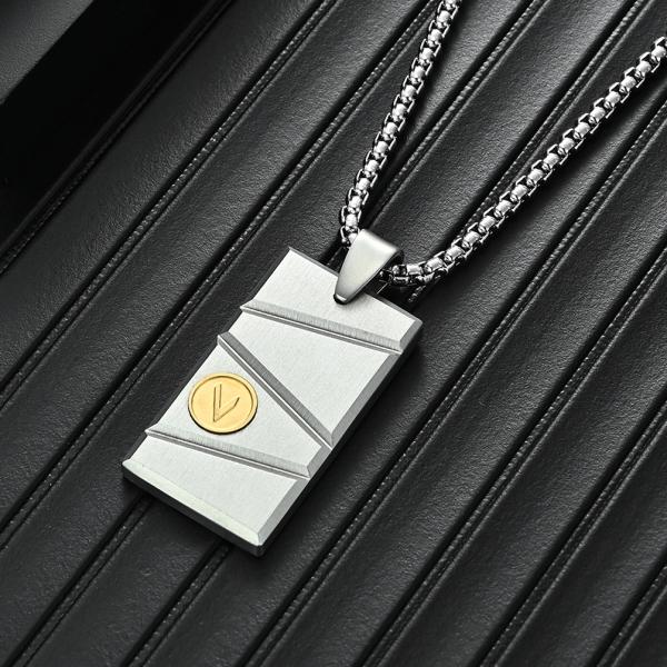 V Letter Embossed Men's Necklace with Square Pendant Simple Numerology Jewelry for Anniversary Occasion
