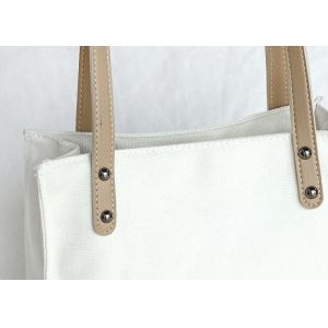 PU Handle Eco Canvas Shopping Tote With Inside Pockets / Zipper Closure