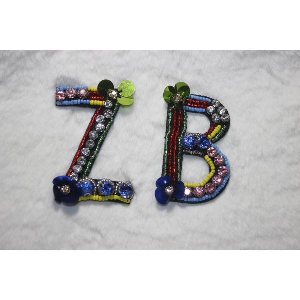 Buy Letter patches Glass strass beads with sequins handmade patches at wholesale prices