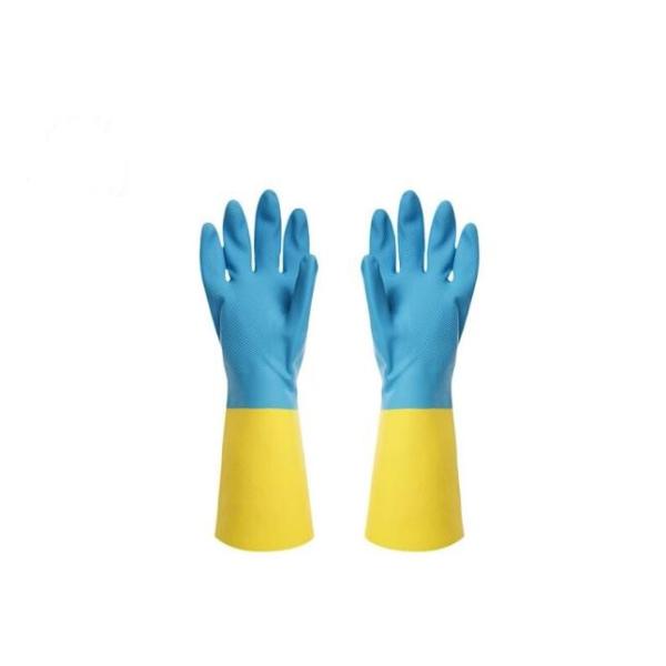 Bicolor Industrial Neoprene Chemical Gloves Heat Resistant Flock Lined Latex
