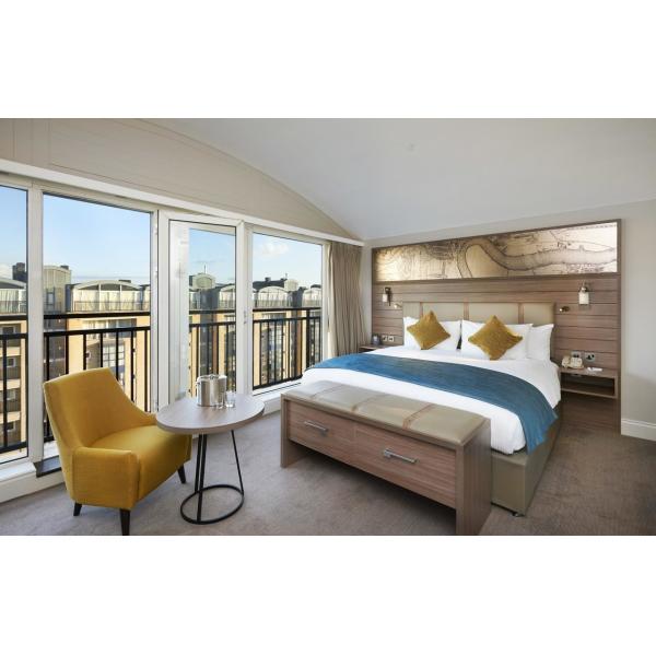 4 star Hotel room Bed Furniture Laminate bed with Leisure Chaise lounge and HPL