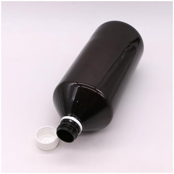Dark Brown Translucent PET 1000ml Liquid Medicine Bottle with 28mm Tamper Proof Cap