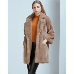 Winter Custom Puffer Down Coat Faux Fox Fur Coat For Ladies