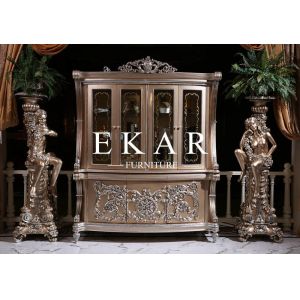 Living Room Antique Wood Furniture Glass Cabinet 4 Doors Golden Color LS-A104S