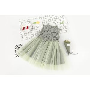 Children Girl Silk Buttons Sleeveless Knee Length Summer Dress Casual