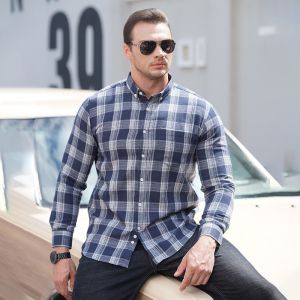 Stylish Plain White Check Full Sleeve Long Sleeve Men's Shirts for Sports