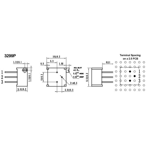 3299P 10k Ohms 0.5w Side Adjustment 3299P-1-103 multiturn Cermet Trimmer Potentiometer