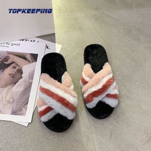 Open Heel Faux Fur Furry Women Slippers For Winter