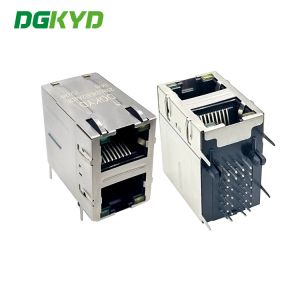 Shielded Right Angle 10P8C 2X1 RJ45 Multiple Port Connectors With LED