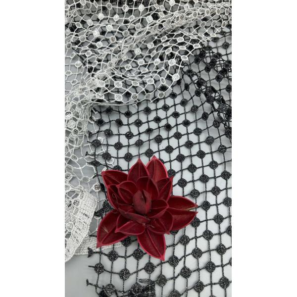 Leafy Black And White Plaid Hollow-up Sequins Sliver Detailed Fabric For Statement Formal Dresses