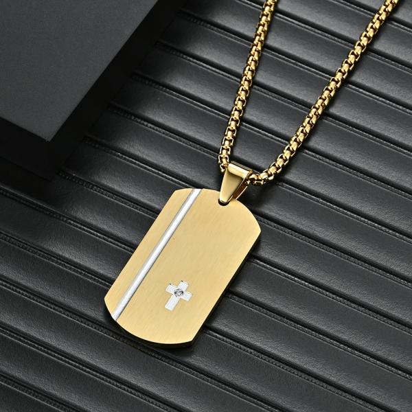 Square Religious Cross Engraved Necklace for Men Stainless Steel Cross Pendant Men's Cross Necklace Christian Jewelry