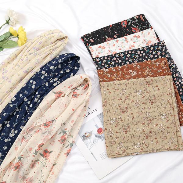 WEIWEI Custom Fashion Small Floral 115 Square Lightweight Muslim Turban Shawl Summer Pearl Chiffon Printed Scarf Hijab