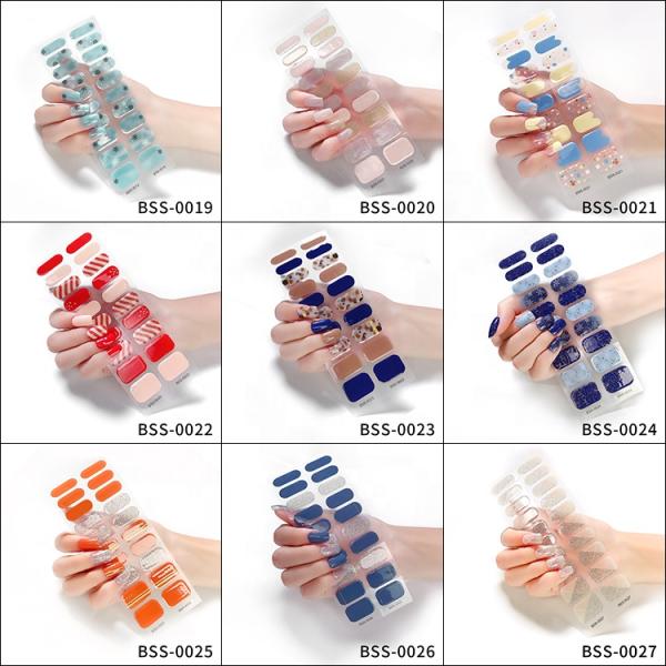 Wholesale Price New Design Valentine's Day Nail Strips Japanese Style Gel Nail Sticker Semi Cured UV Nail Polish Wraps
