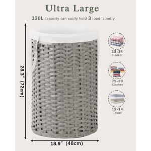 Large Laundry Hamper Laundry Basket Round Handwoven Wicker Laundry Baskets