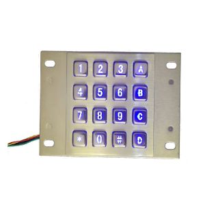 PS2 150mA Panel Mount Illuminated Keypad 16 Matrix Metallic