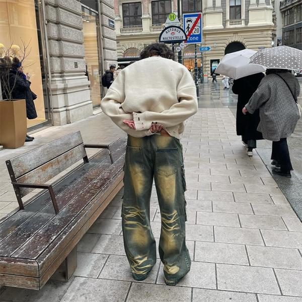 Custom Men Joggers Jeans Cargo Pant Flared Baggy Oversized Streetwear Sweatpants Men Casual Sweat Track Jeans Pants for Men