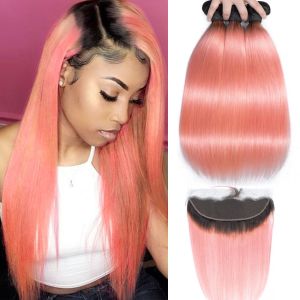 Quality Pink Front Ombre Human Hair Extensions Silk 10A Grade Tangle Free for sale