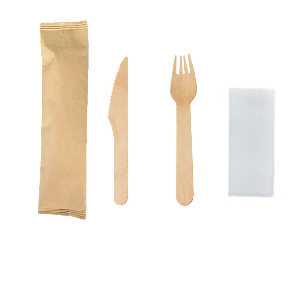 Buy 3 In 1 Compostable Disposable Wooden Utensils Cutlery Kit 160mm at wholesale prices