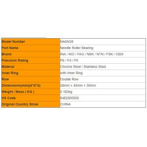 NA69 / 28 Entity Bushed Needle Roller Bearings With Inner Ring