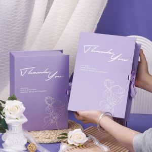 Custom Purple Tulip Book Shaped Gift Box Ecofriendly Packaging