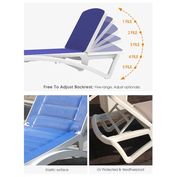 Outdoor Garden Plastic Teslin Stackable Chaise Sun Lounger Chair for Hotel Beach Patio