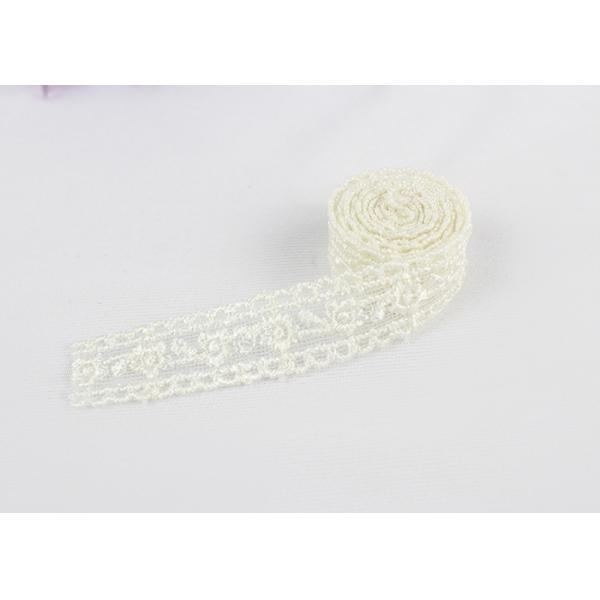 Embroidered 100% Cotton Lace Trim By The Yard , Water Soluble Chemical Lace Ribbon