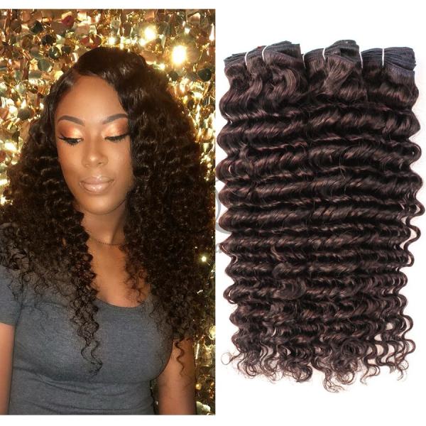 #2 Dark Brown Deep Wave Remy Human Hair Bundles Sew In Weave Bundles Brazilian Bundle Deals