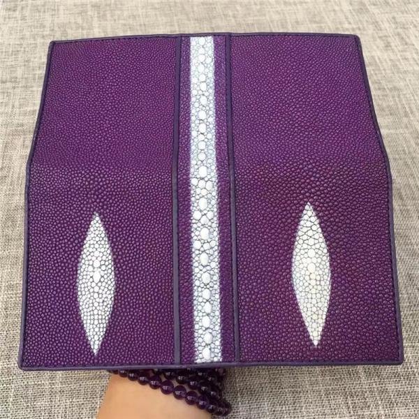Unisex Style Authentic Real Stingray Skin Women Long Wallet Female Purple Thin Clutch Bag Genuine Leather Card Purse