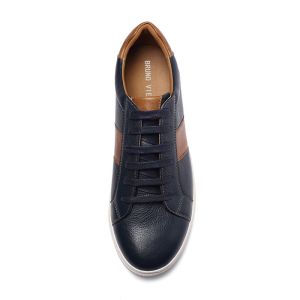 Navy Brown Antiodor Mens Leather Casual Shoes Microfiber Lining
