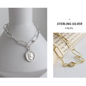 Lanciashow Solid 925 Sterling Silver Link Bracelet Round Charm Fine Jewelry For