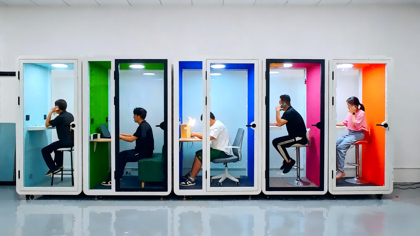 Innovative Soundproof Acoustic Phone Booth for Offices and Hotels 105*100*230cm LED Lighting Included