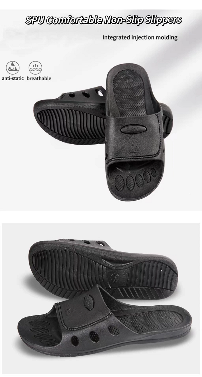 Factory ESD Anti Static SPU Slippers Black Six-Hole Cleanroom Workshop Safety Comfortable Anti-Slip