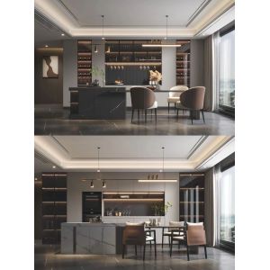 Modern Stainless Steel Cabinets Quartz Facet Home Kitchen Cabinet Custom