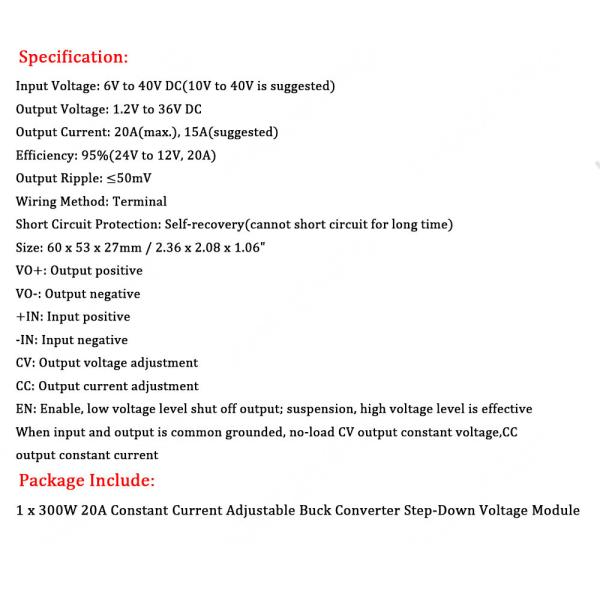 Voltage Regulator 300W 20A DC-DC Buck Converter Module for MONITOR TV Power Step Down